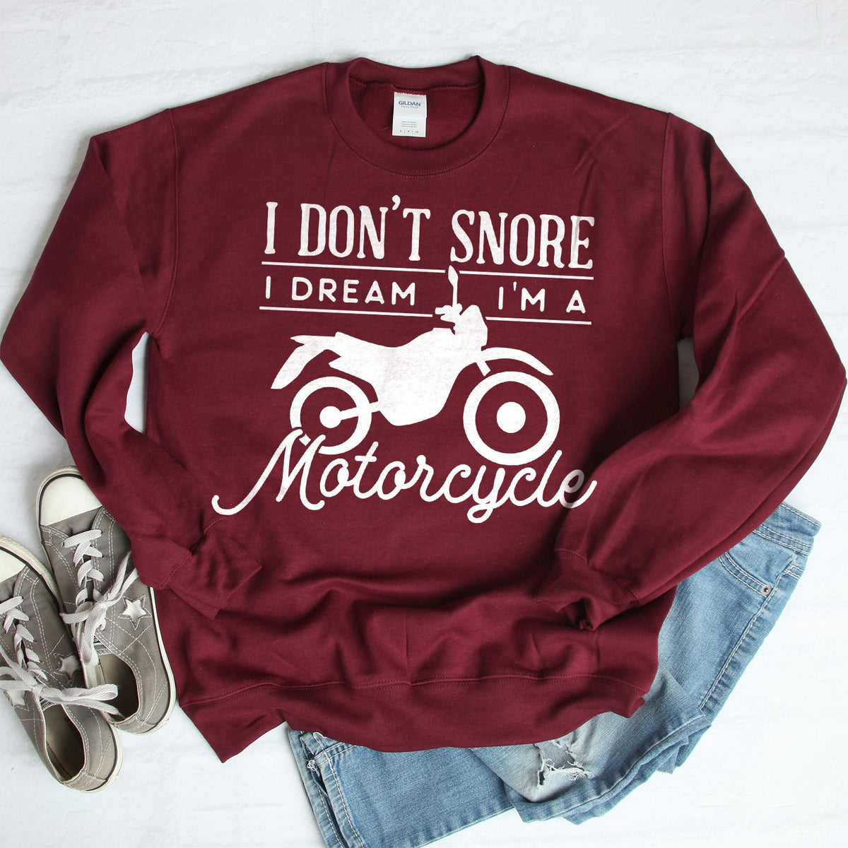 I Don&#39;t Snore I Dream I&#39;m A Motorcycle - Long Sleeve Heavy Crewneck Sweatshirt