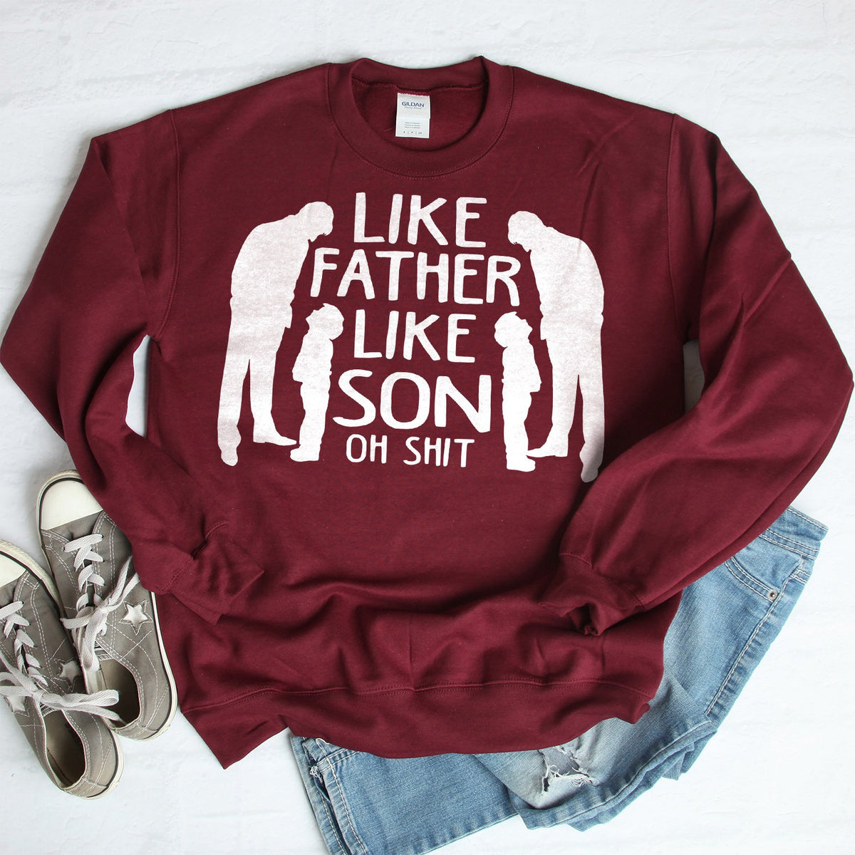 Like Father Like Son Oh Shit - Long Sleeve Heavy Crewneck Sweatshirt