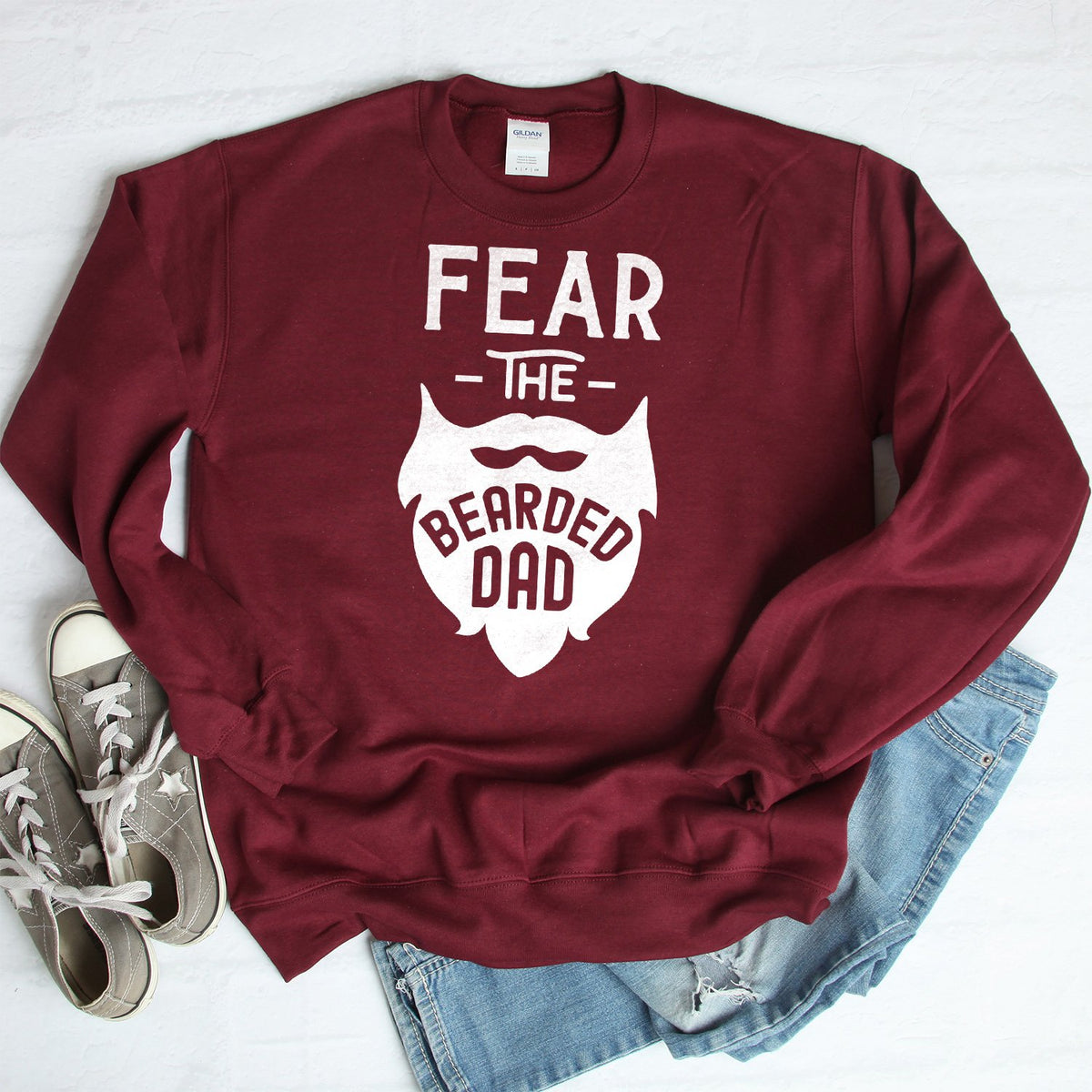 Fear The Bearded Dad - Long Sleeve Heavy Crewneck Sweatshirt