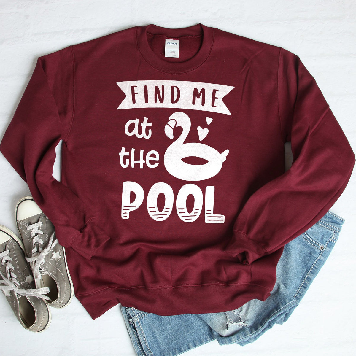 Find Me At The Pool - Long Sleeve Heavy Crewneck Sweatshirt