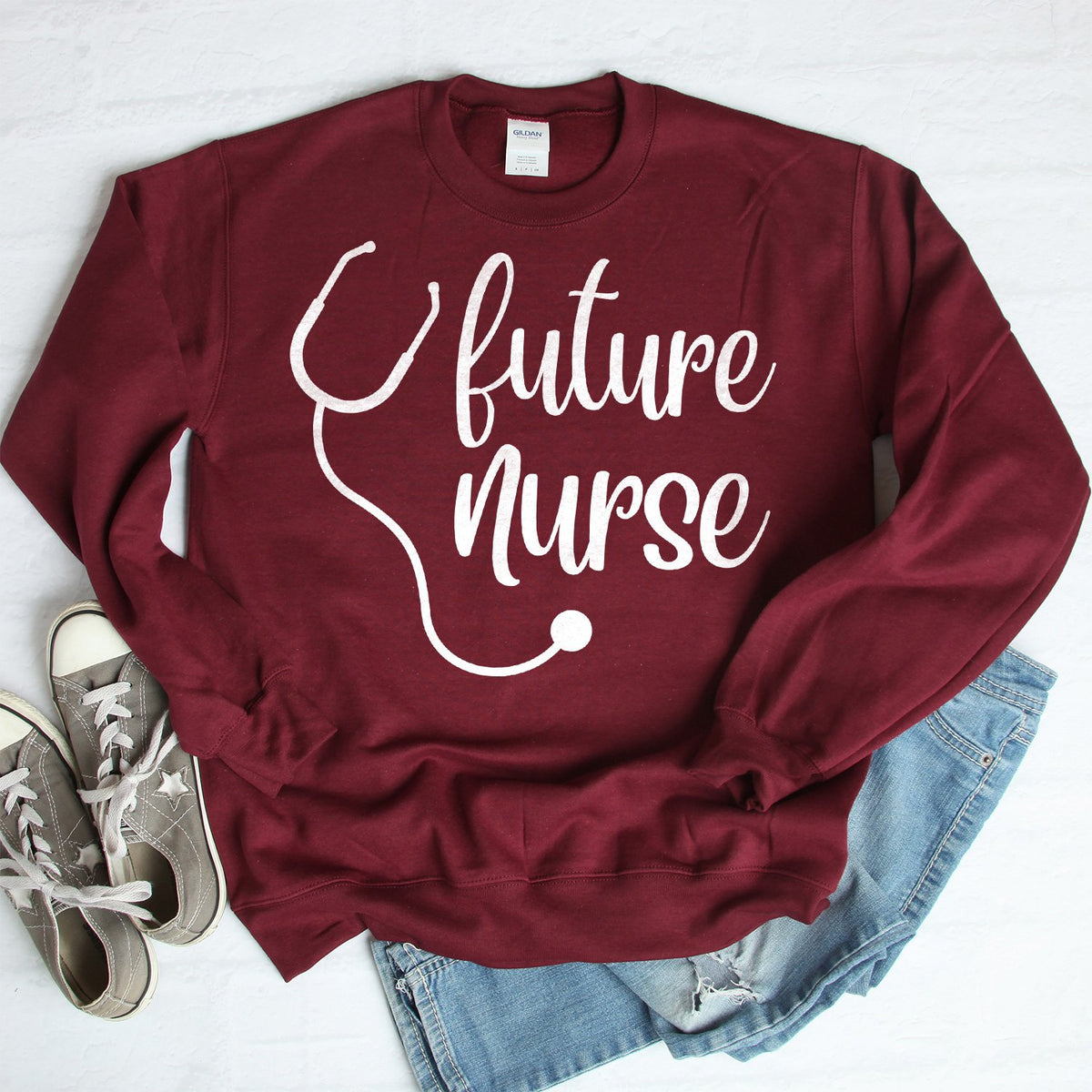 Future Nurse with Stethoscope - Long Sleeve Heavy Crewneck Sweatshirt