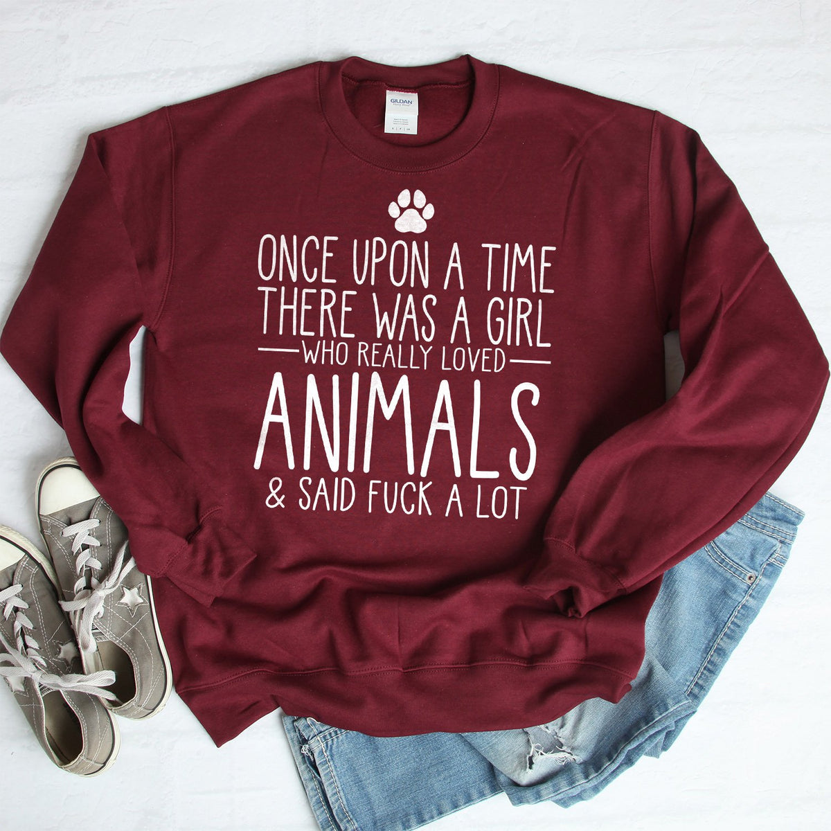 Once Upon A Time There Was A Girl Who Really Loved Animals &amp; Said Fuck A Lot - Long Sleeve Heavy Crewneck Sweatshirt