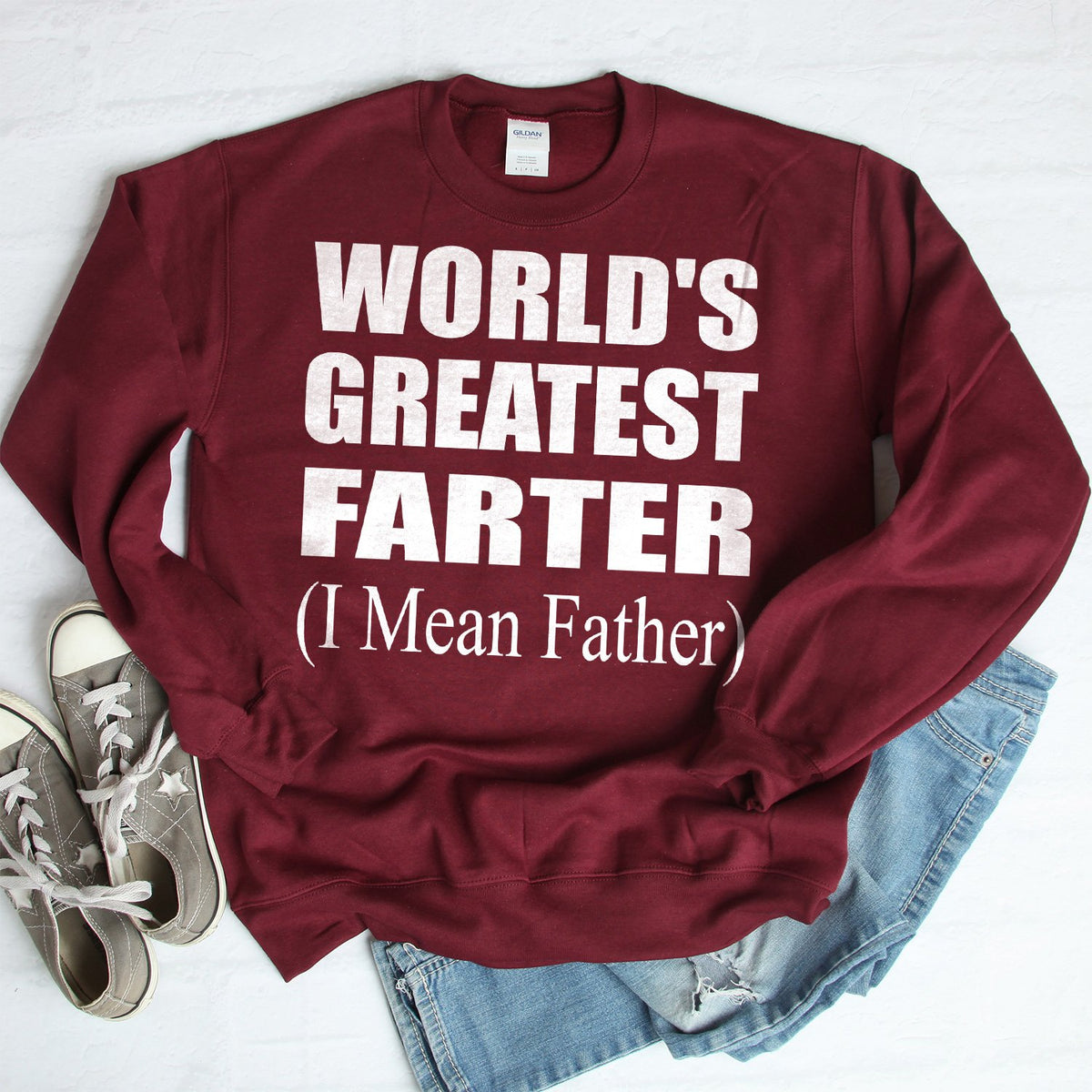 World&#39;s Greatest Farter (I Mean Father) - Long Sleeve Heavy Crewneck Sweatshirt