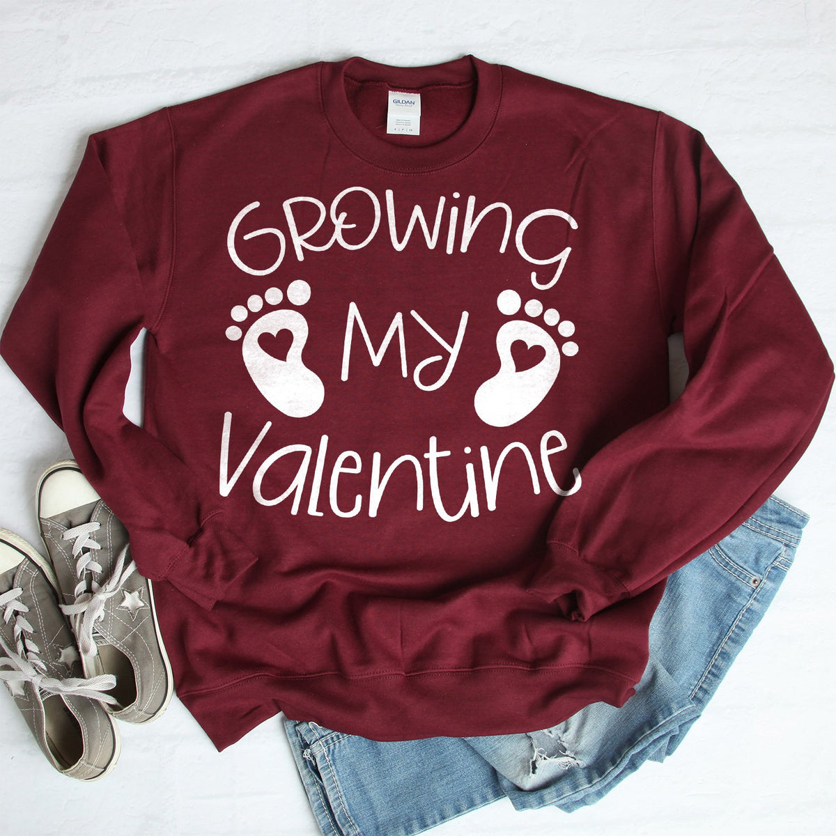 Growing My Valentine - Long Sleeve Heavy Crewneck Sweatshirt