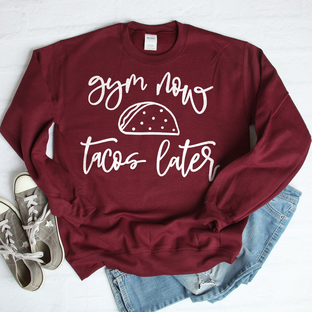 Gym Now Tacos Later - Long Sleeve Heavy Crewneck Sweatshirt