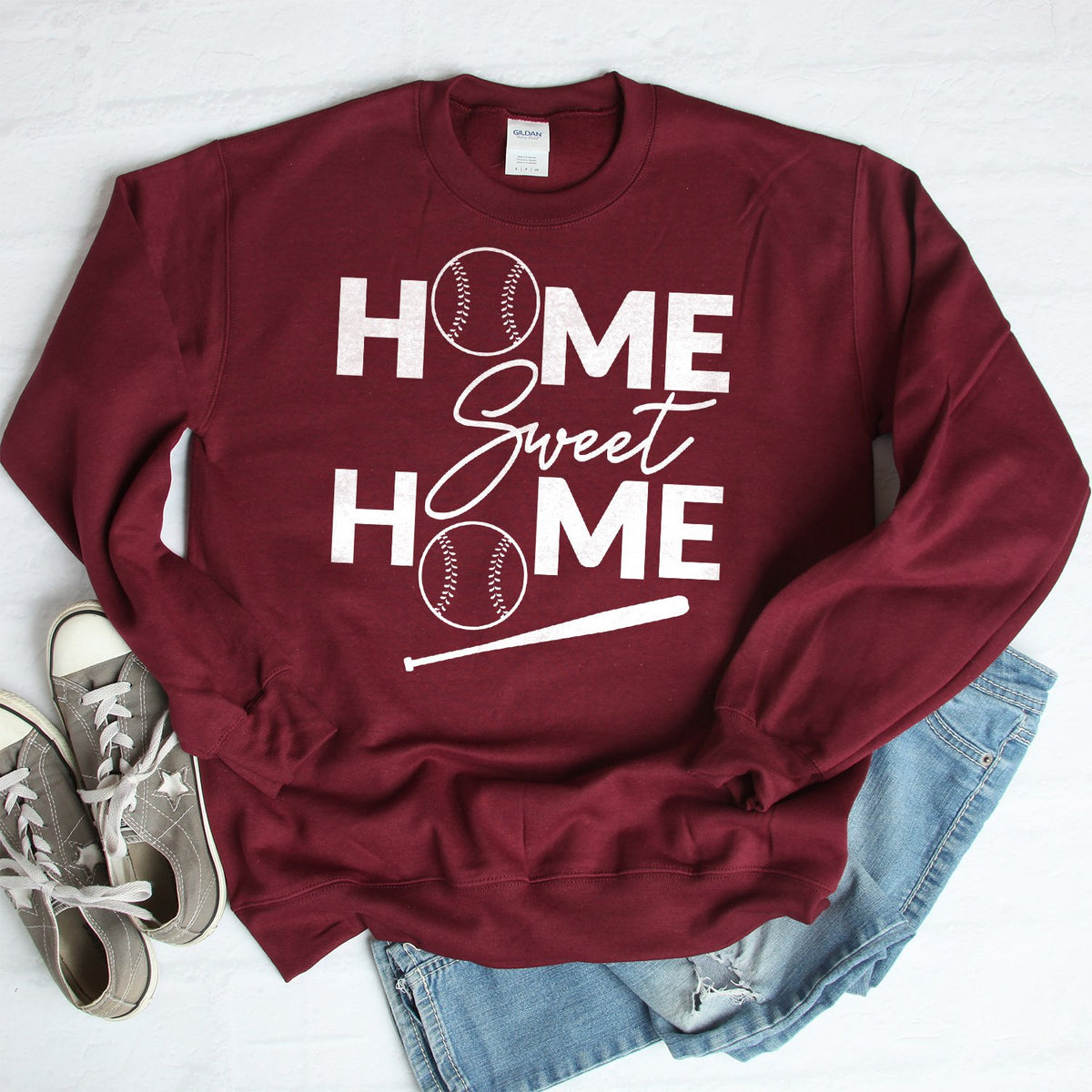 Home Sweet Home Baseball - Long Sleeve Heavy Crewneck Sweatshirt