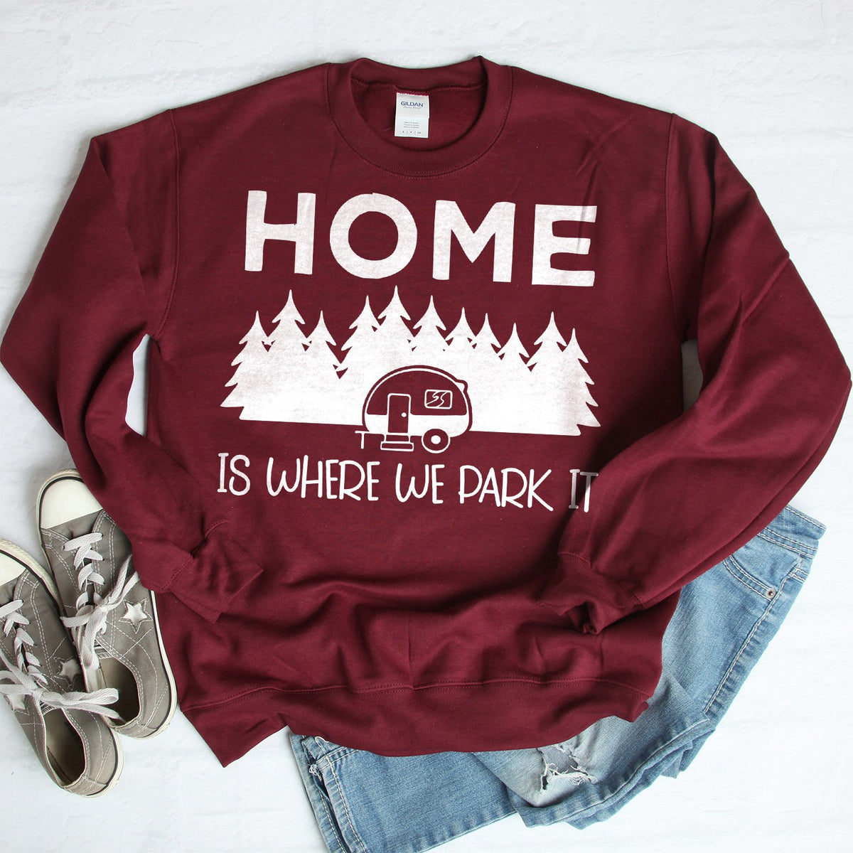 Home Is Where We Park It - Long Sleeve Heavy Crewneck Sweatshirt