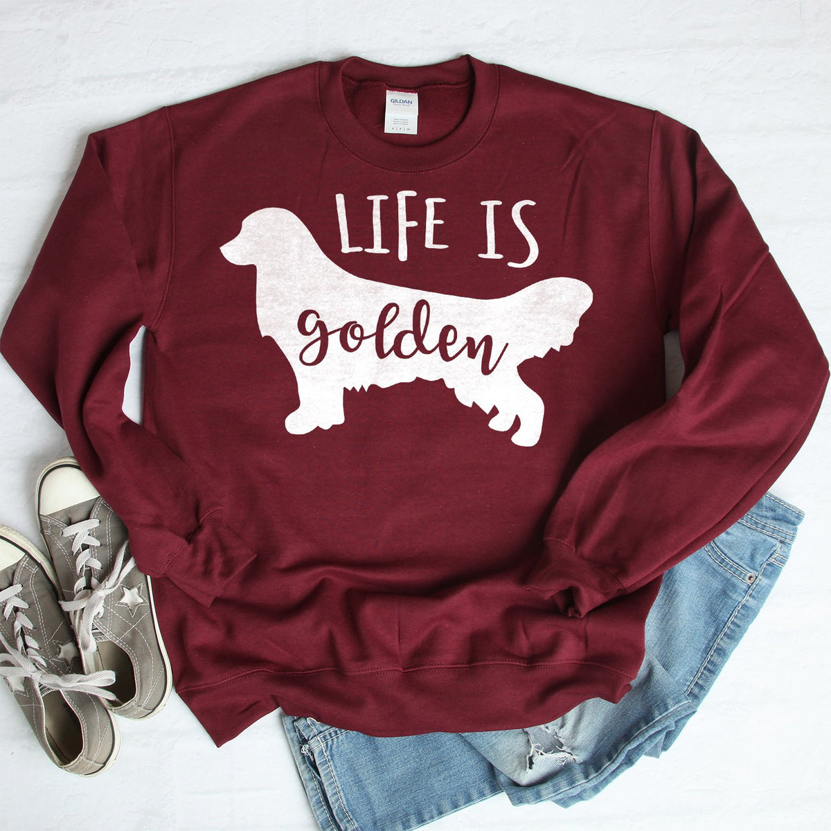 Life is Golden Retriever - Long Sleeve Heavy Crewneck Sweatshirt