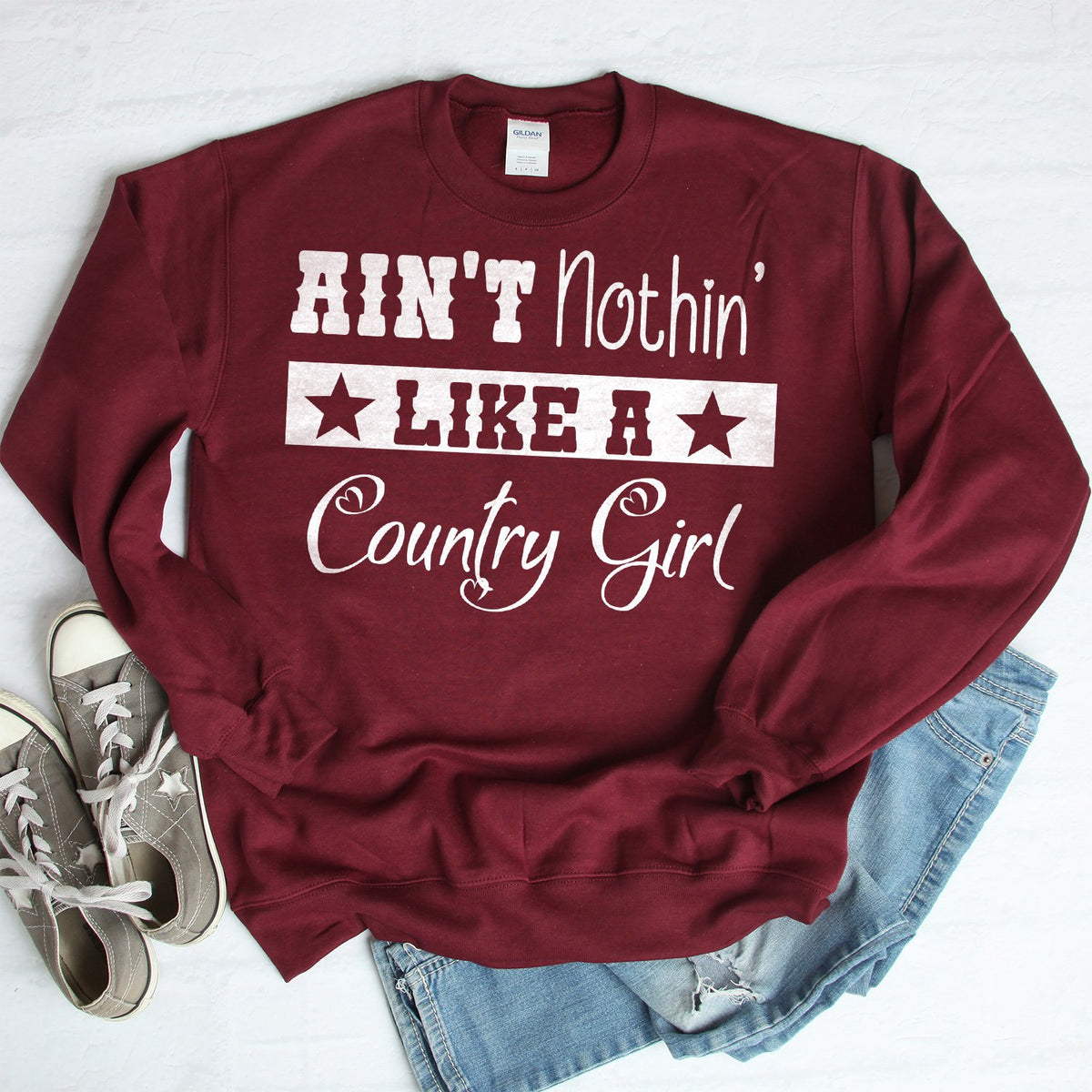 Ain&#39;t Nothin&#39; Like A Country Girl - Long Sleeve Heavy Crewneck Sweatshirt