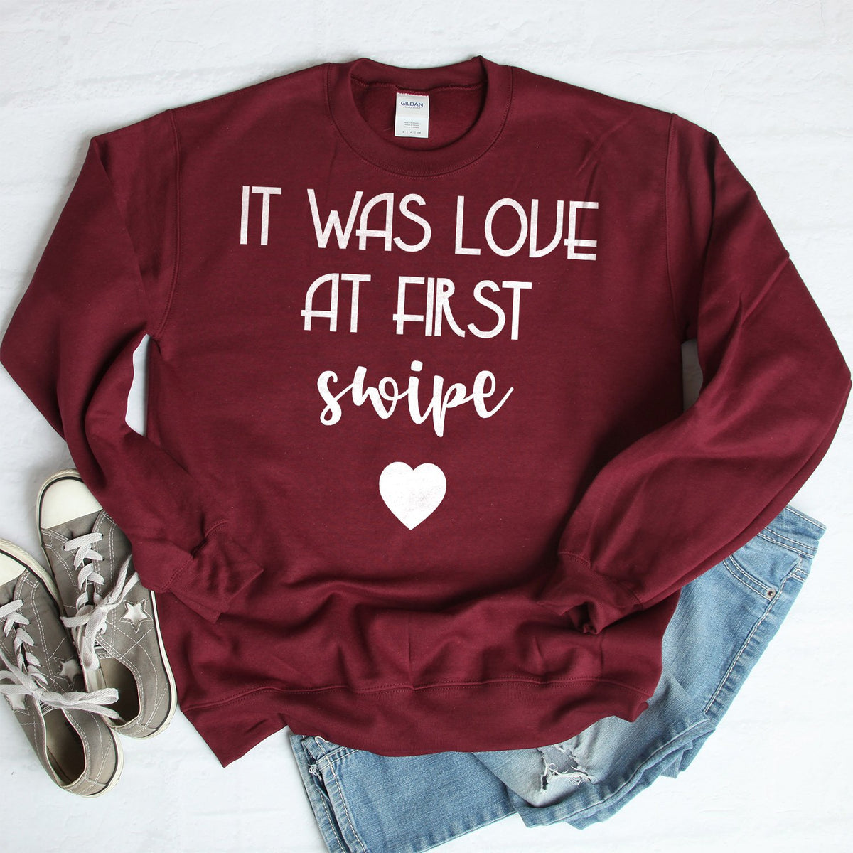 It Was Love at First Swipe - Long Sleeve Heavy Crewneck Sweatshirt