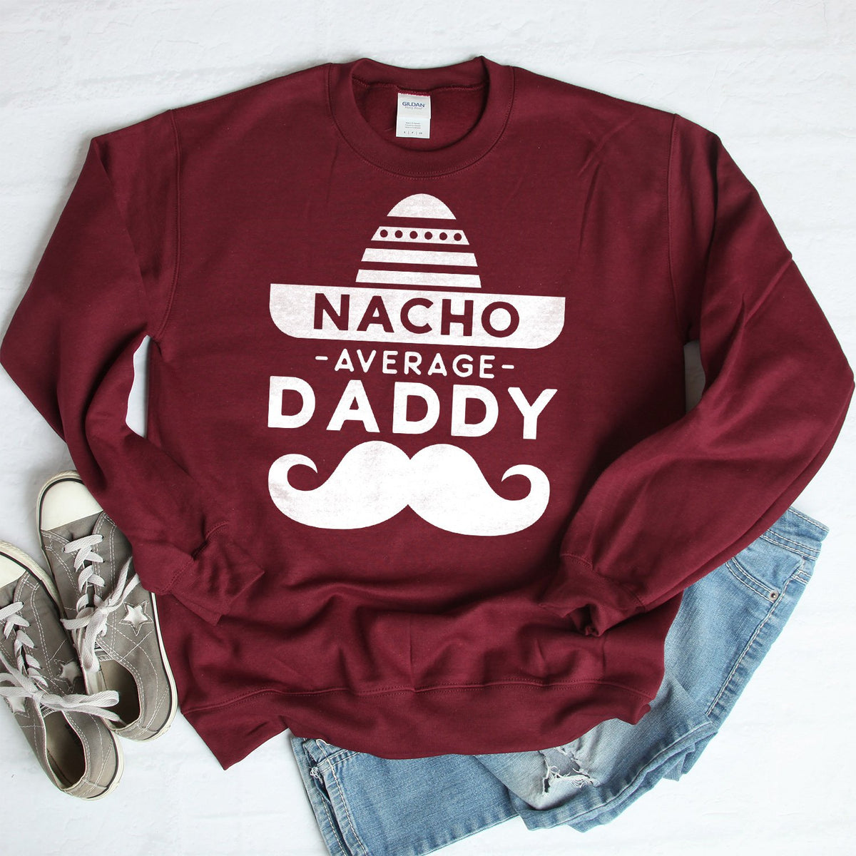 Nacho Average Daddy with Mustache - Long Sleeve Heavy Crewneck Sweatshirt