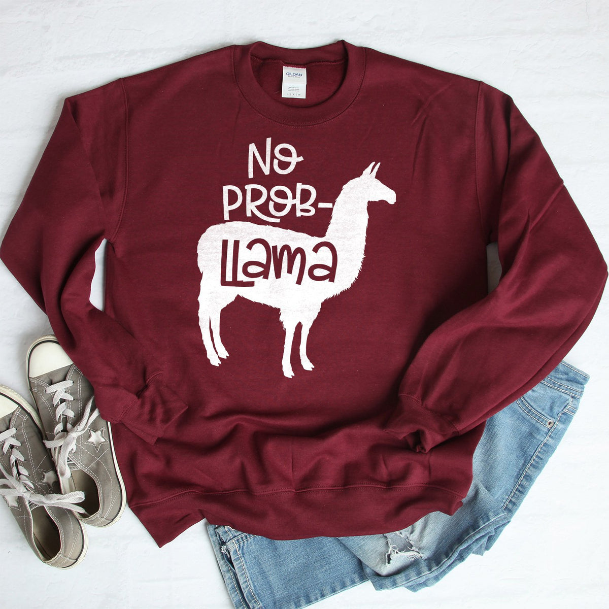 No Problem Llama - Long Sleeve Heavy Crewneck Sweatshirt