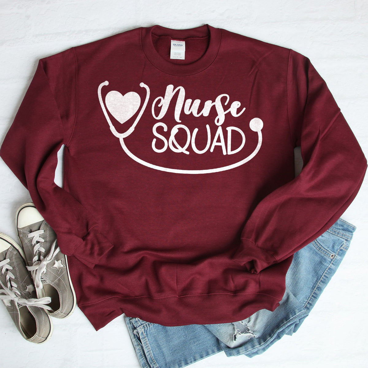 Nurse Squad with Stethoscope - Long Sleeve Heavy Crewneck Sweatshirt