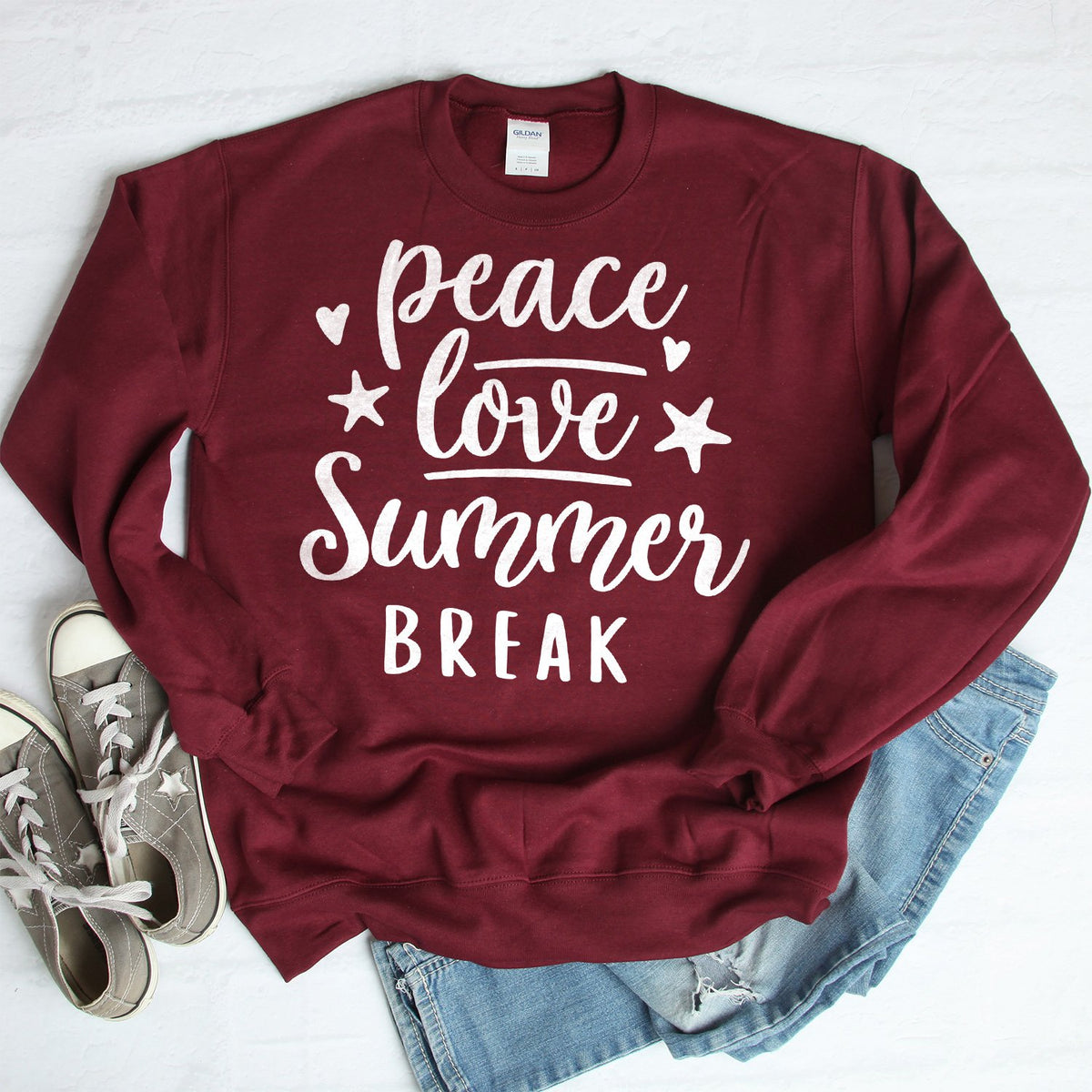 Peace Love Summer Break - Long Sleeve Heavy Crewneck Sweatshirt