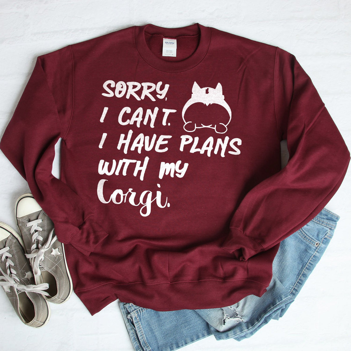 Sorry I Can&#39;t I Have Plans with My Corgi - Long Sleeve Heavy Crewneck Sweatshirt