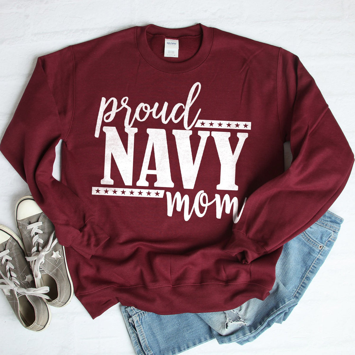 Proud Navy Mom - Long Sleeve Heavy Crewneck Sweatshirt