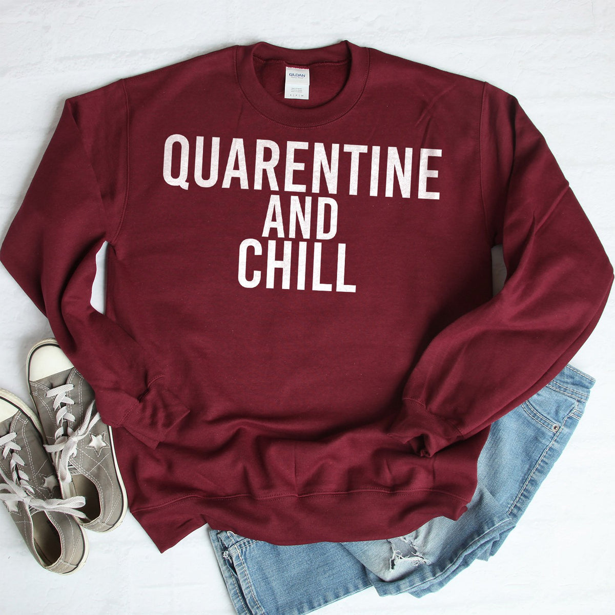 Quarantine and Chill - Long Sleeve Heavy Crewneck Sweatshirt