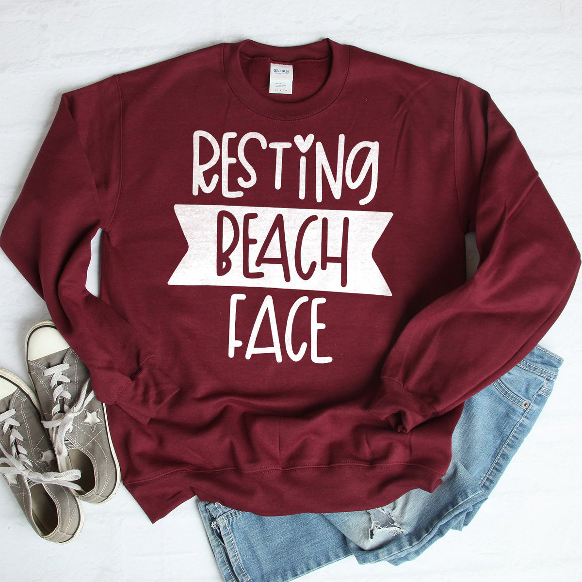 Resting Beach Face - Long Sleeve Heavy Crewneck Sweatshirt