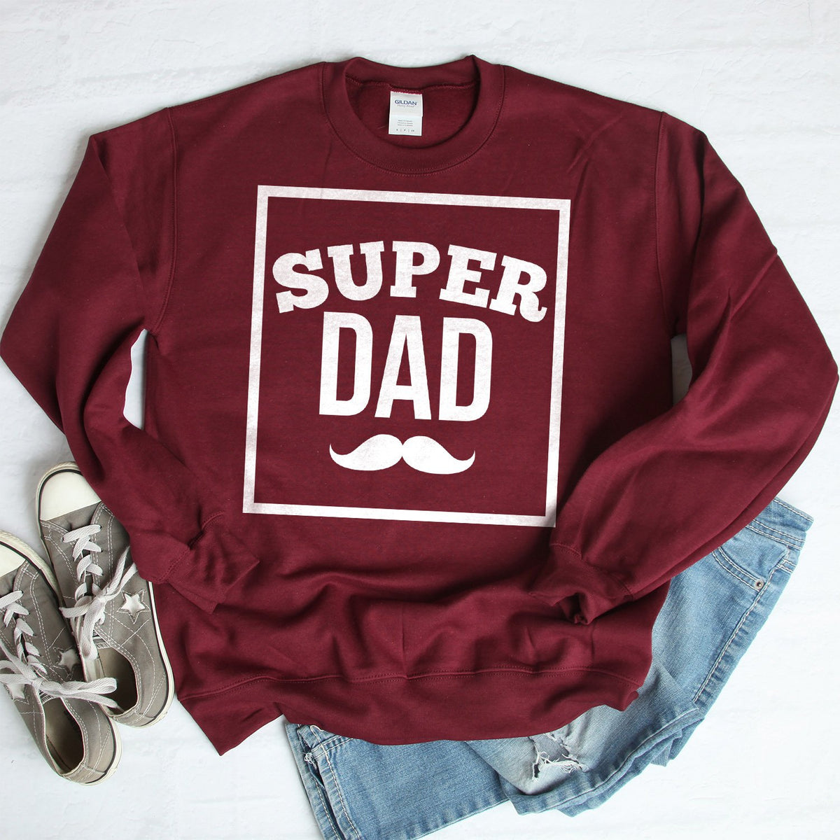 Super Dad Mustache - Long Sleeve Heavy Crewneck Sweatshirt