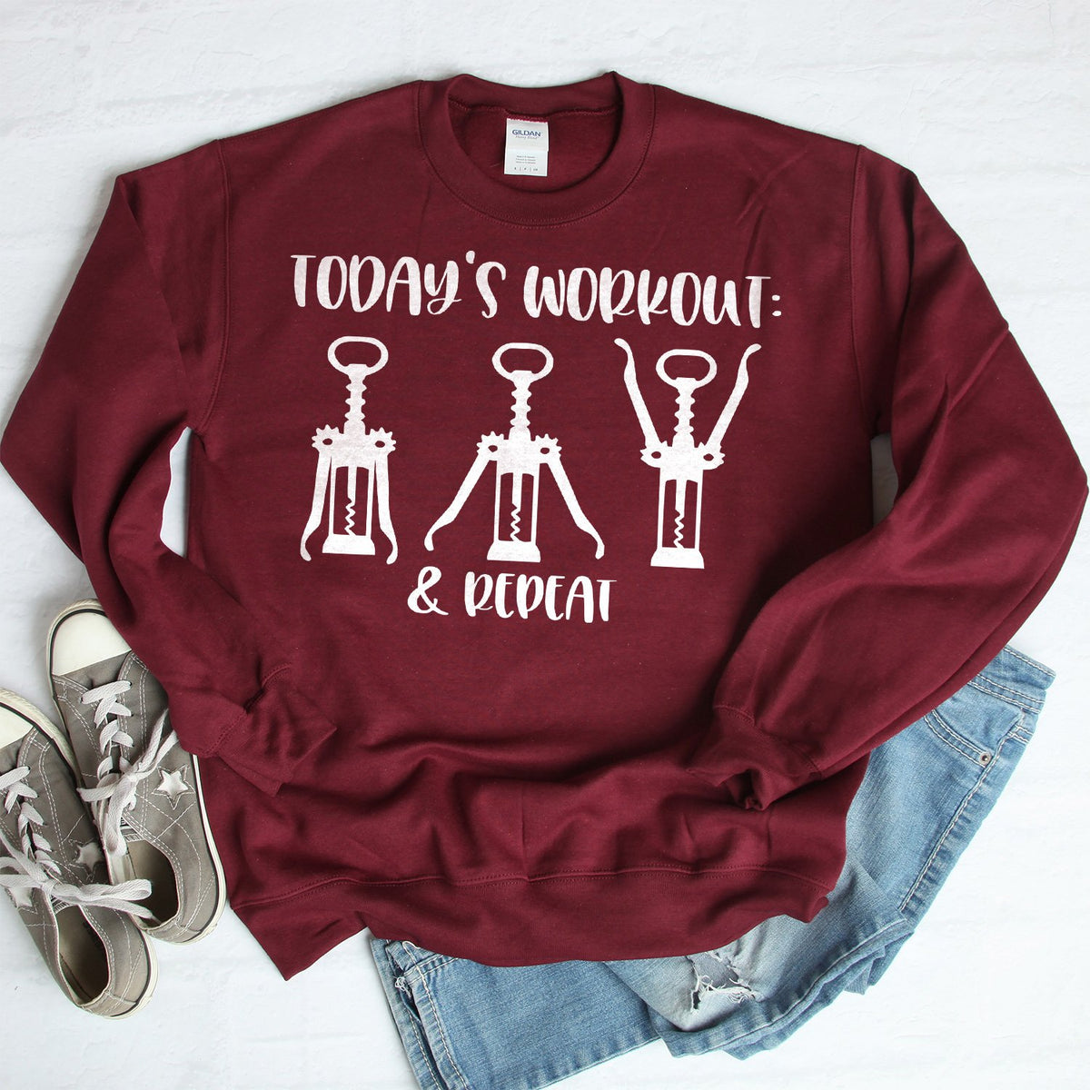 Today&#39;s Workout: Wine &amp; Repeat - Long Sleeve Heavy Crewneck Sweatshirt