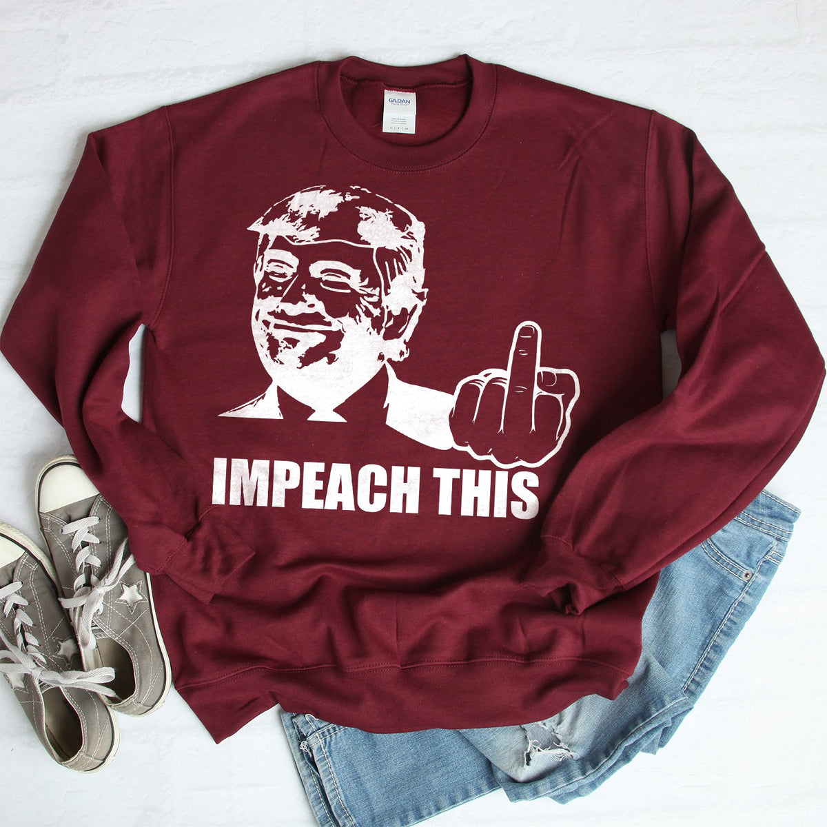 Trump Impeach This Middle Finger - Long Sleeve Heavy Crewneck Sweatshirt