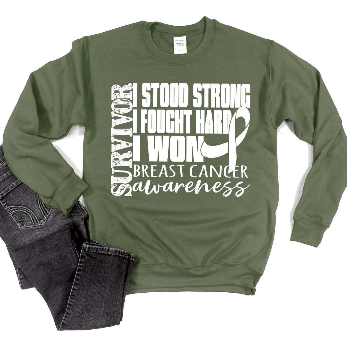 I Stood Strong I Fought Hard I Won - Long Sleeve Heavy Crewneck Sweatshirt