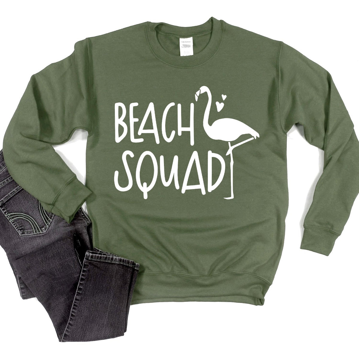 Beach Squad with Swan - Long Sleeve Heavy Crewneck Sweatshirt