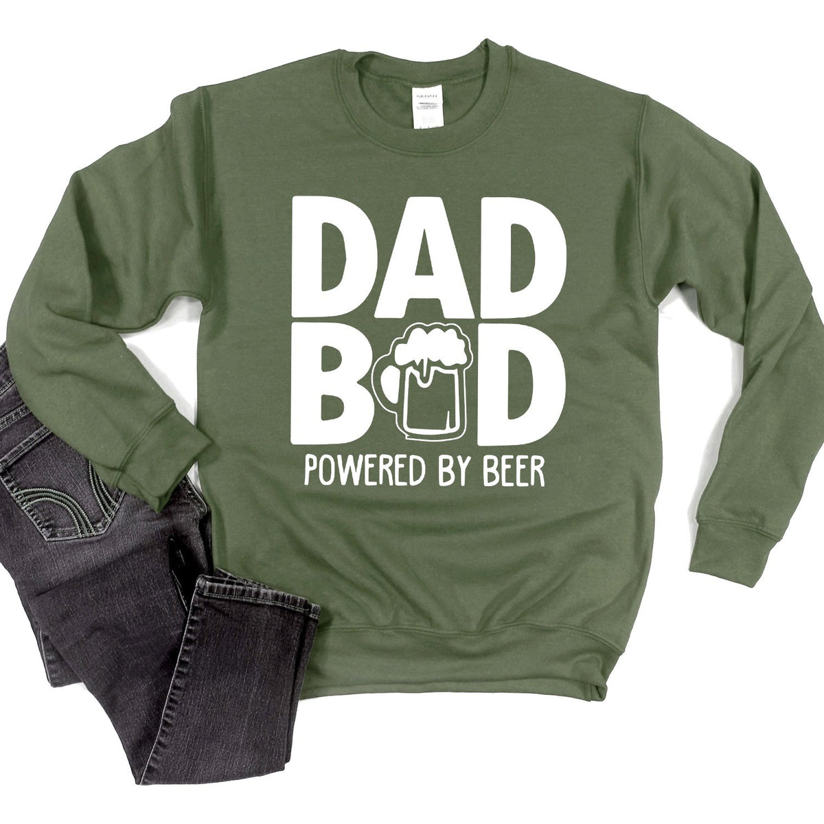 Dad Bod Powered By Beer - Long Sleeve Heavy Crewneck Sweatshirt