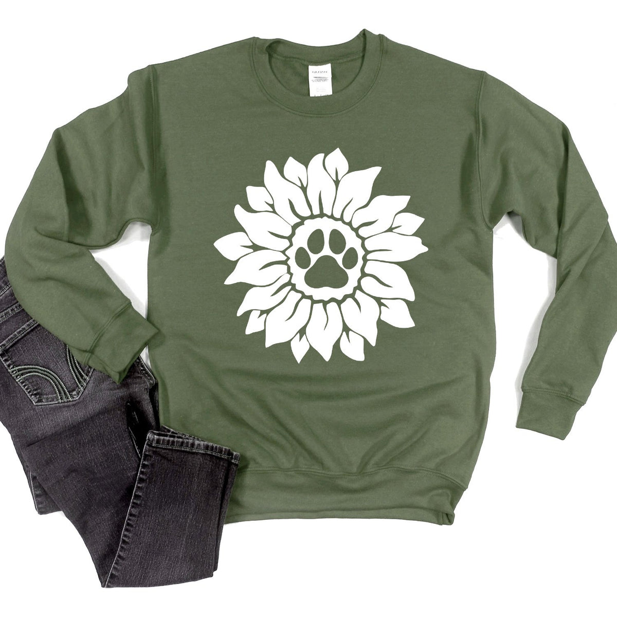 Dog Paw Sunflower - Long Sleeve Heavy Crewneck Sweatshirt