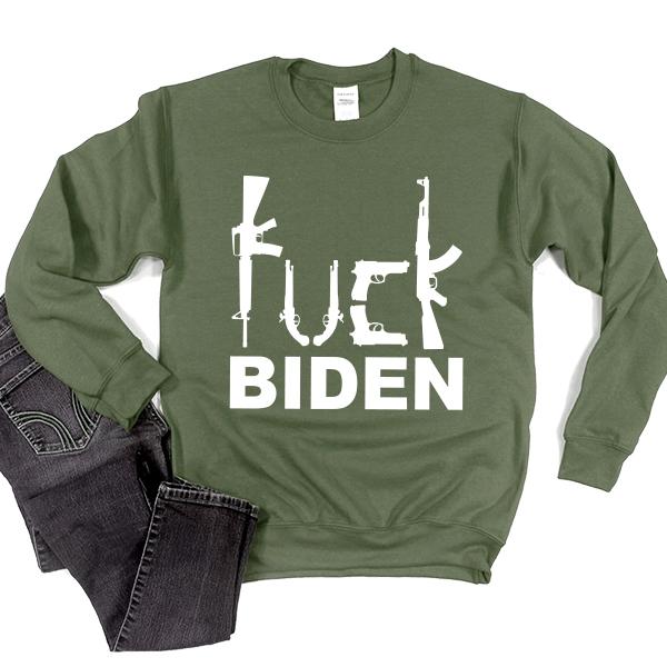 Fuck Biden Guns - Long Sleeve Heavy Crewneck Sweatshirt