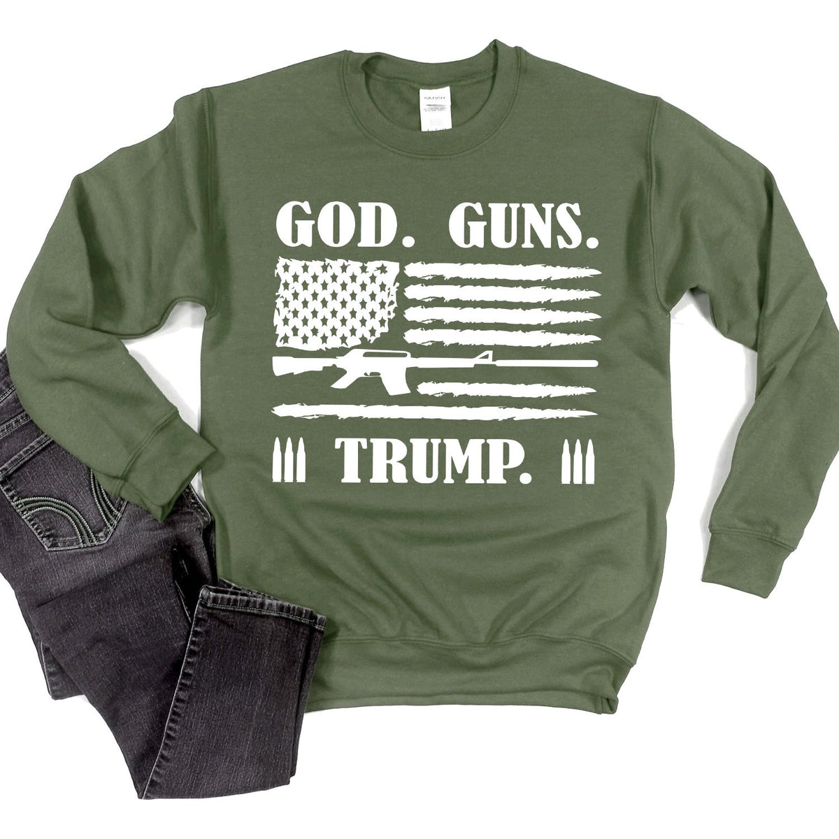 God Guns &amp; Trump - Long Sleeve Heavy Crewneck Sweatshirt