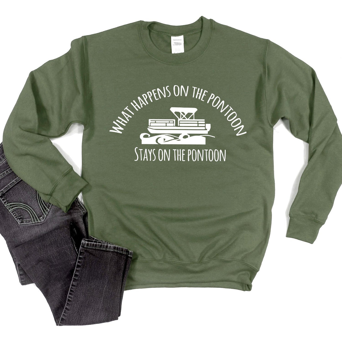 What Happens on the Pontoon Stays on the Pontoon - Long Sleeve Heavy Crewneck Sweatshirt