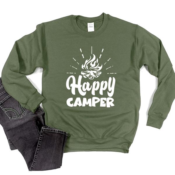 Happy Camper - Long Sleeve Heavy Crewneck Sweatshirt