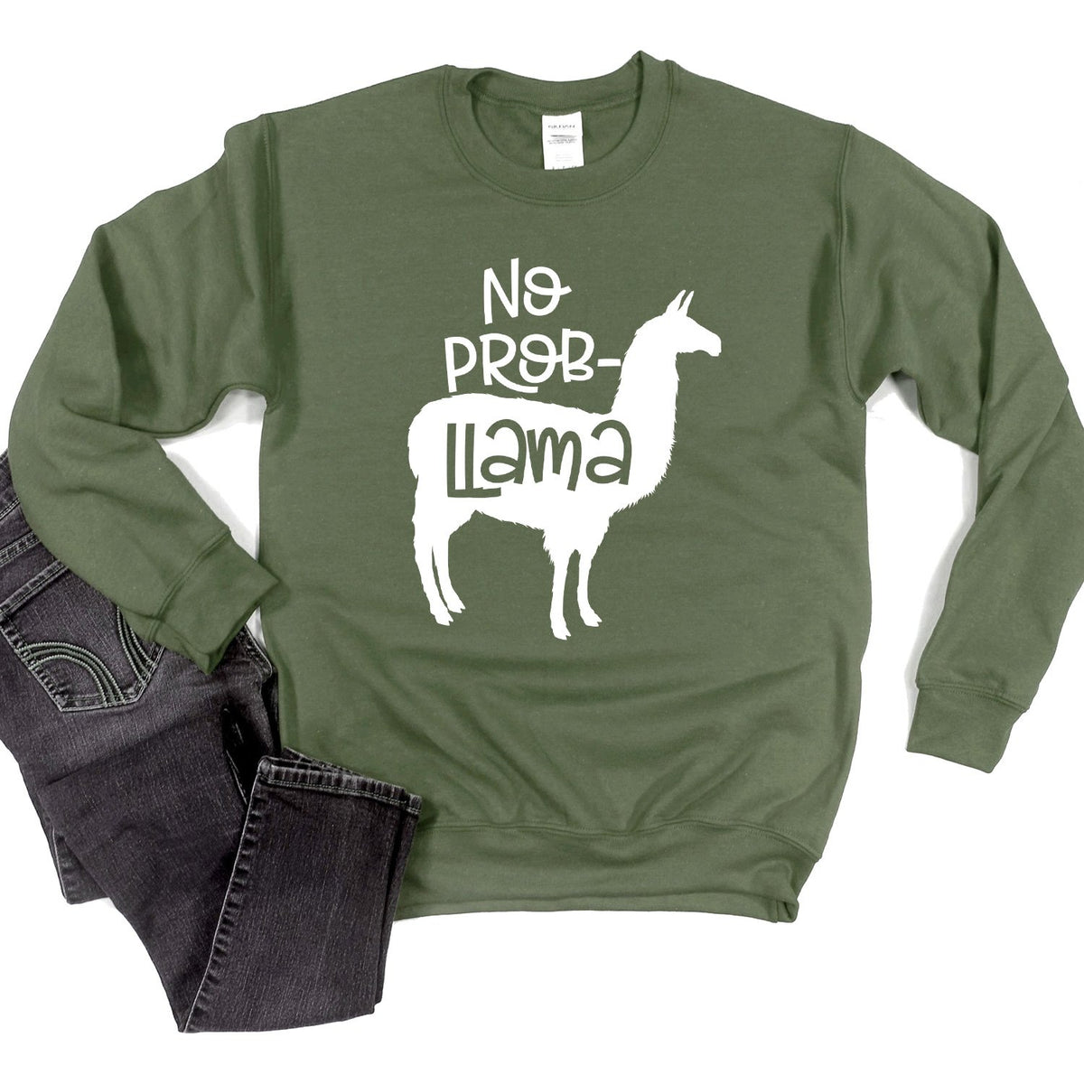 No Problem Llama - Long Sleeve Heavy Crewneck Sweatshirt