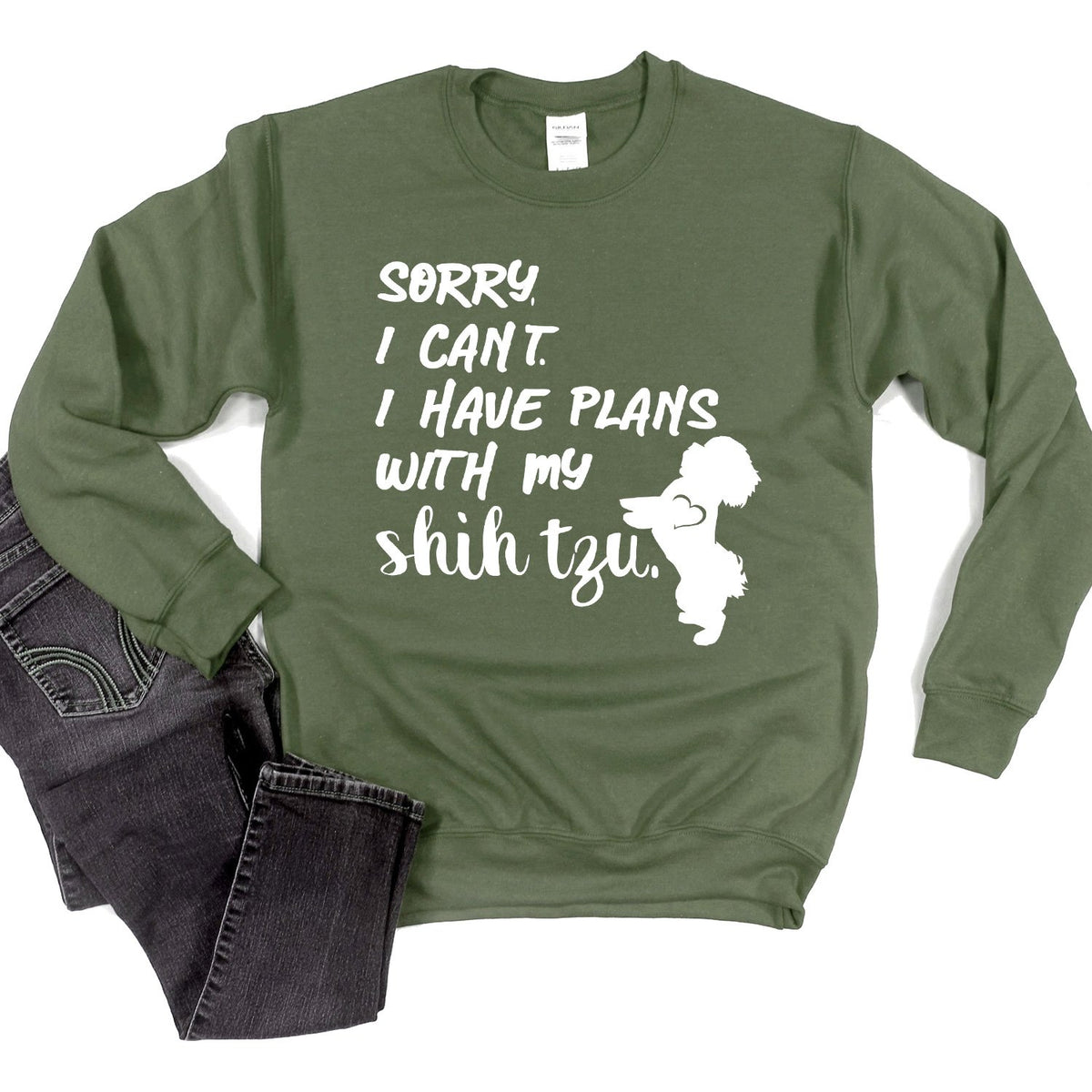 Sorry I Can&#39;t I Have Plans with My Shih Tzu - Long Sleeve Heavy Crewneck Sweatshirt