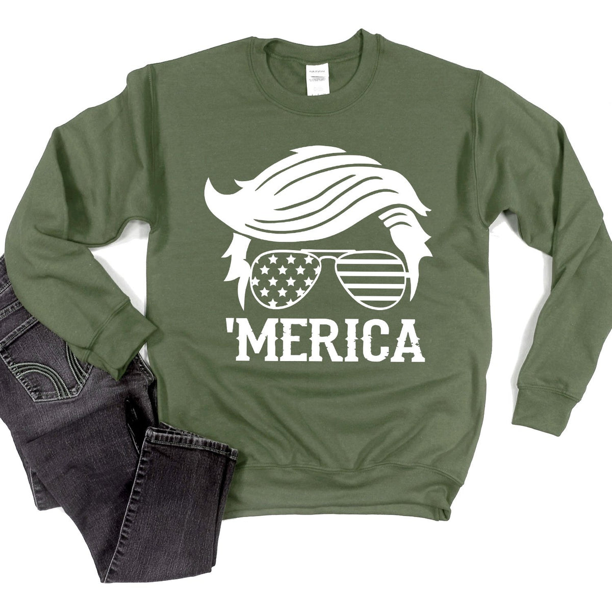 Trump Merica Glasses - Long Sleeve Heavy Crewneck Sweatshirt