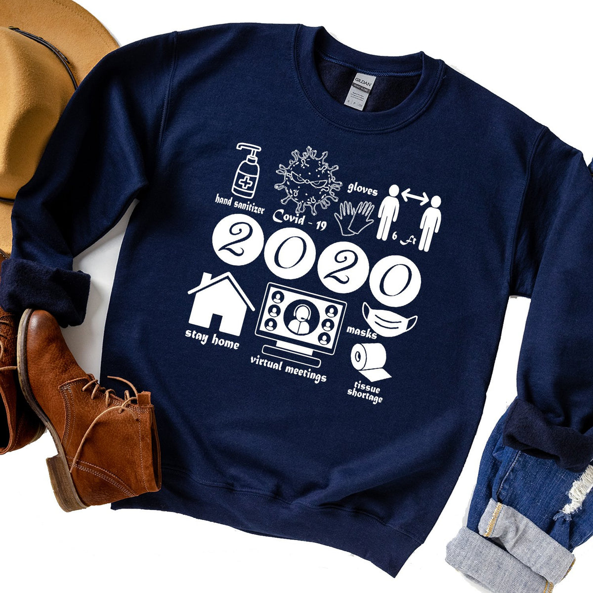 2020 Summary COVID Stay Home - Long Sleeve Heavy Crewneck Sweatshirt