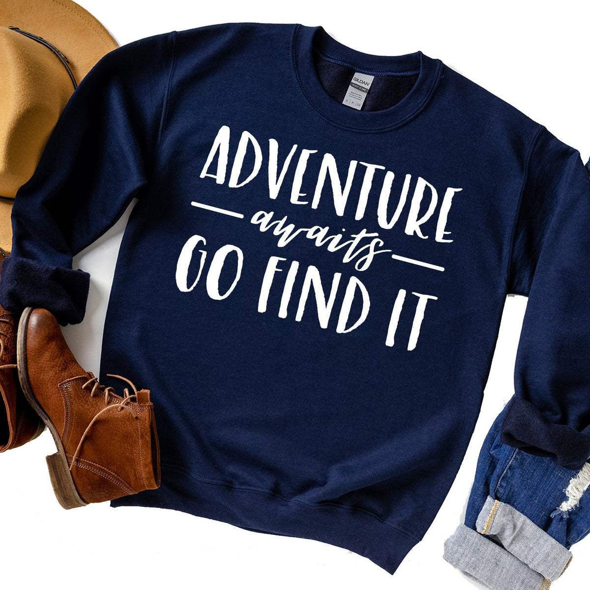 Adventure Awaits Go Find it - Long Sleeve Heavy Crewneck Sweatshirt