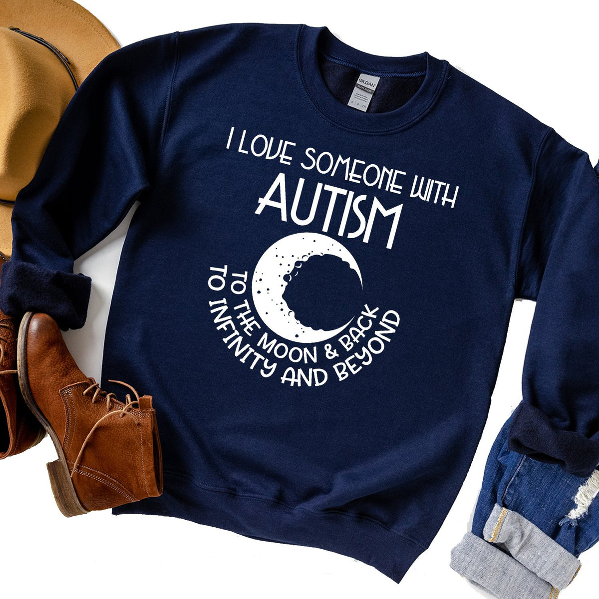 I Love Someone with the Autism to the Moon &amp; Back - Long Sleeve Heavy Crewneck Sweatshirt