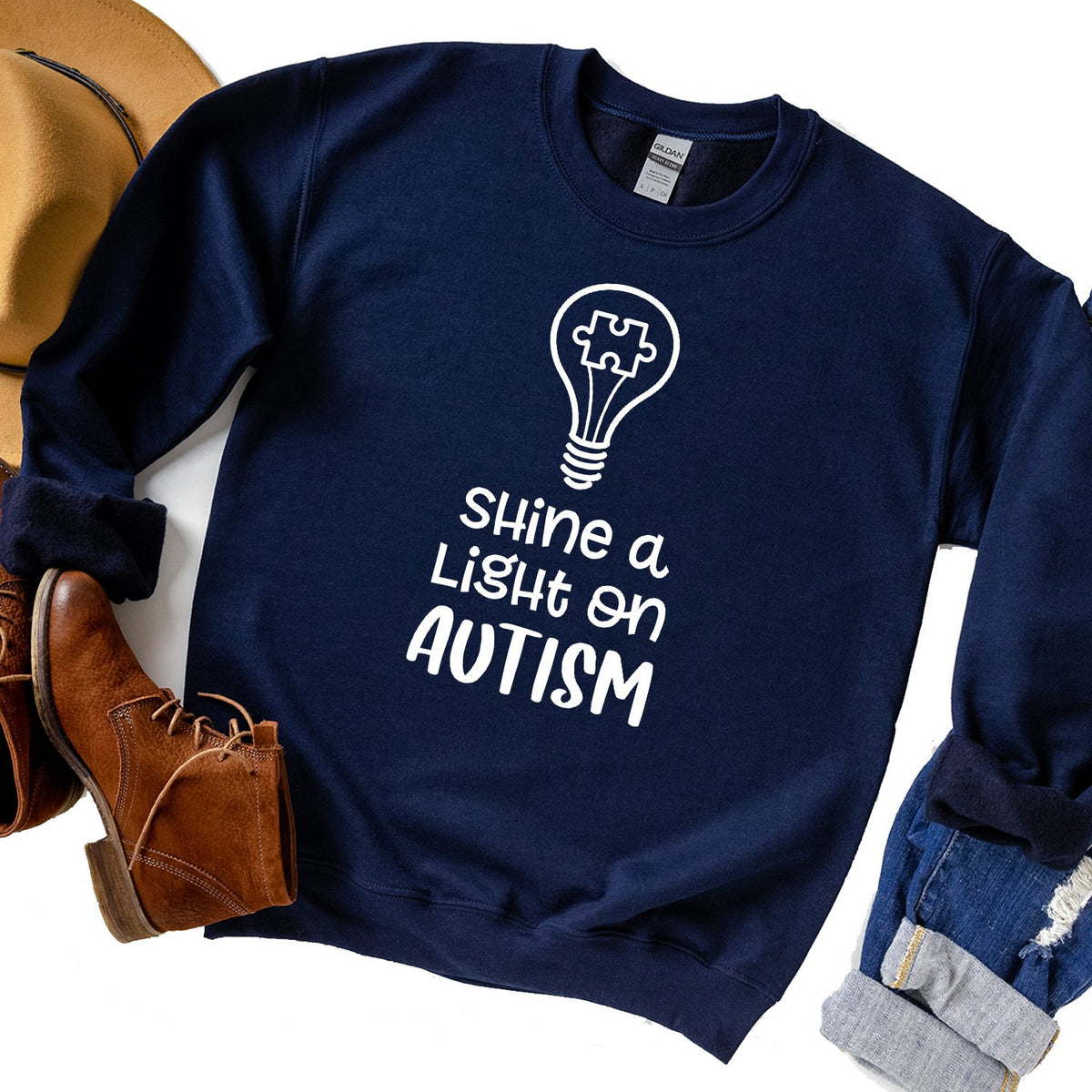 Shine A Light on Autism - Long Sleeve Heavy Crewneck Sweatshirt