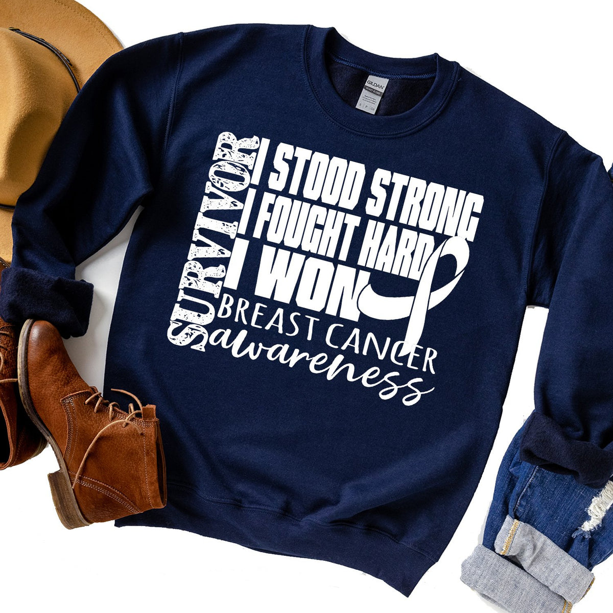 I Stood Strong I Fought Hard I Won - Long Sleeve Heavy Crewneck Sweatshirt