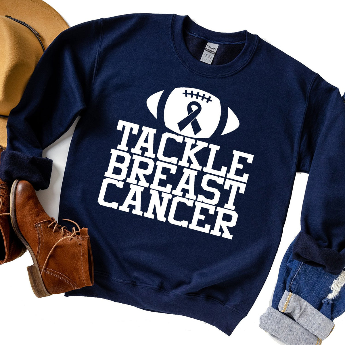Tackle Breast Cancer - Long Sleeve Heavy Crewneck Sweatshirt
