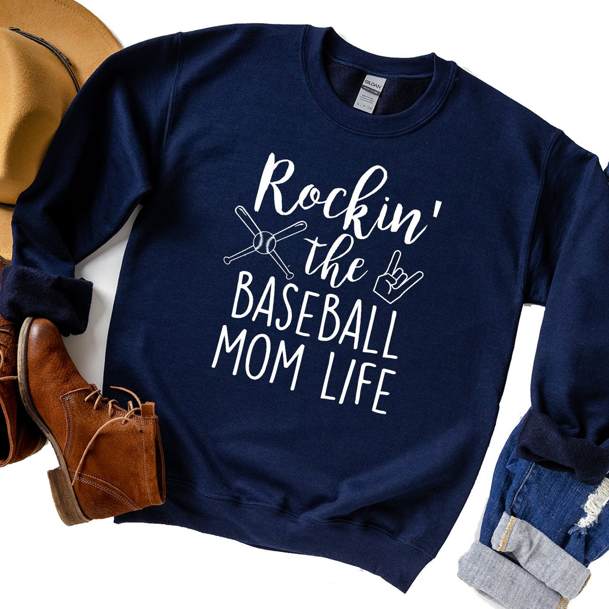 Rockin&#39; The Baseball Mom Life - Long Sleeve Heavy Crewneck Sweatshirt