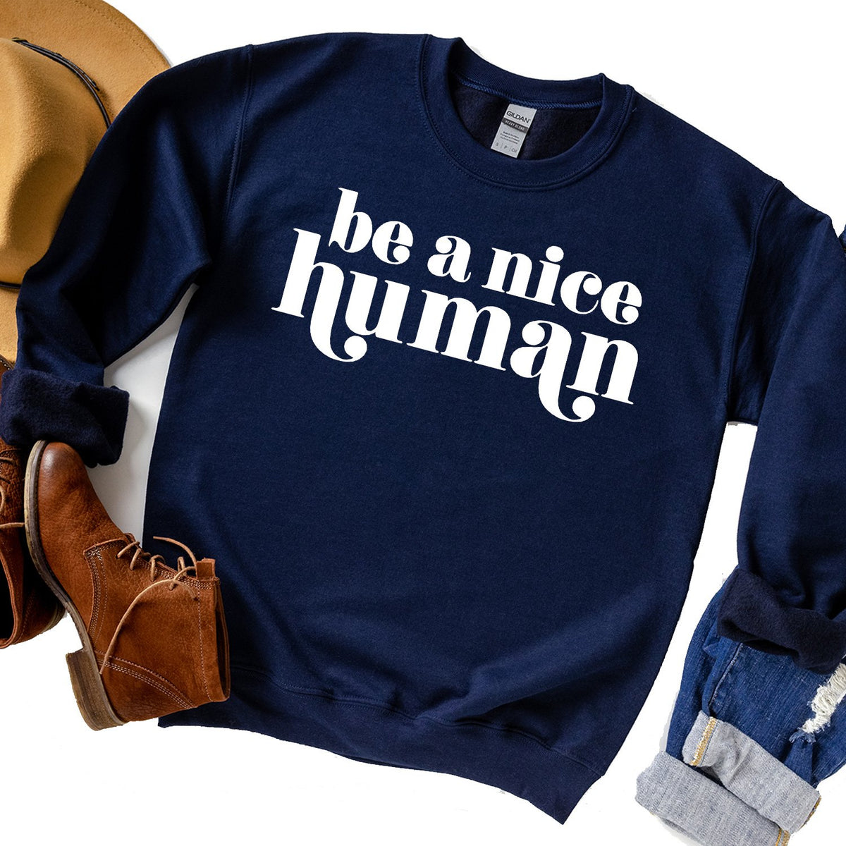 Be A Nice Human - Long Sleeve Heavy Crewneck Sweatshirt