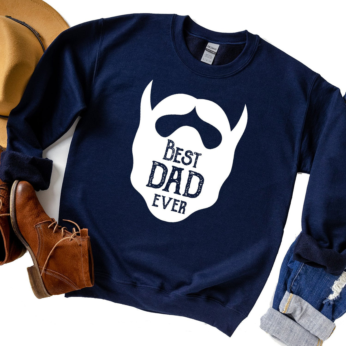 Best Dad Ever Beard - Long Sleeve Heavy Crewneck Sweatshirt