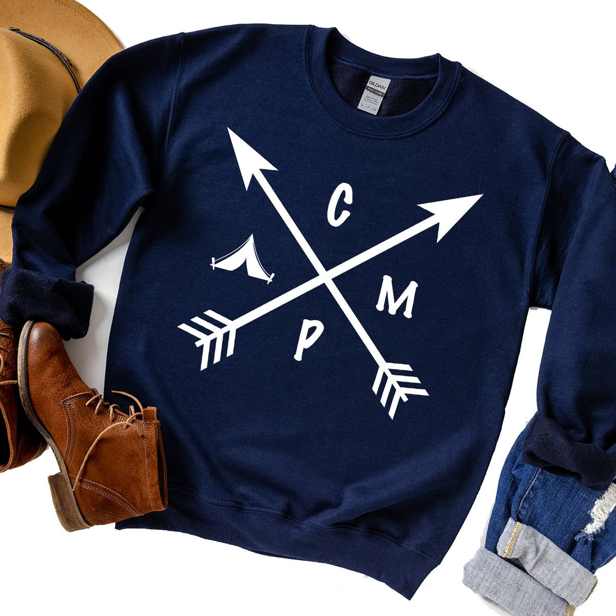 Camp with Arrows - Long Sleeve Heavy Crewneck Sweatshirt