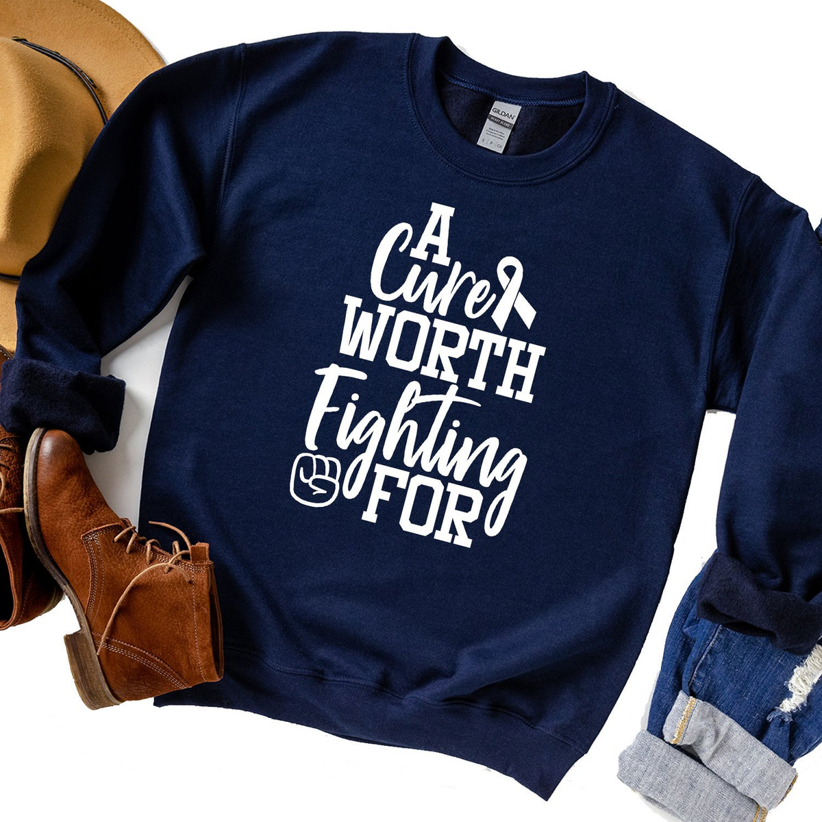 A Cure Worth Fighting For - Long Sleeve Heavy Crewneck Sweatshirt