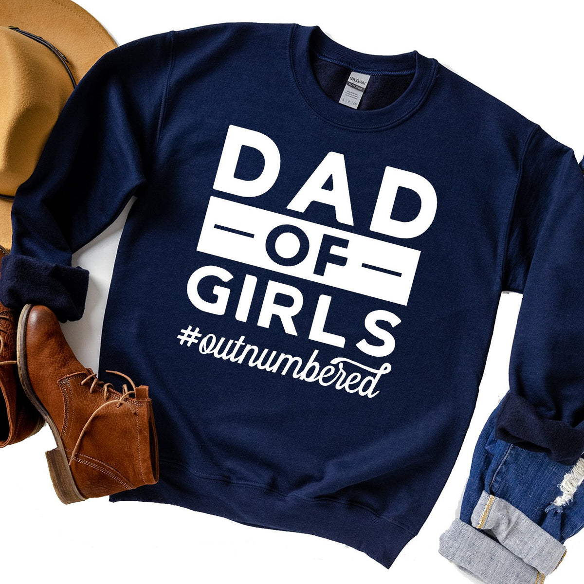 Dad Of Girls Outnumbered - Long Sleeve Heavy Crewneck Sweatshirt