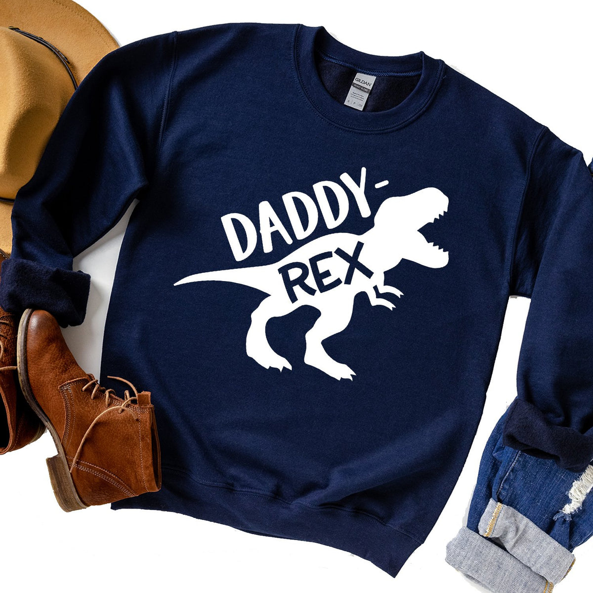 Daddy Rex Dinosaur - Long Sleeve Heavy Crewneck Sweatshirt