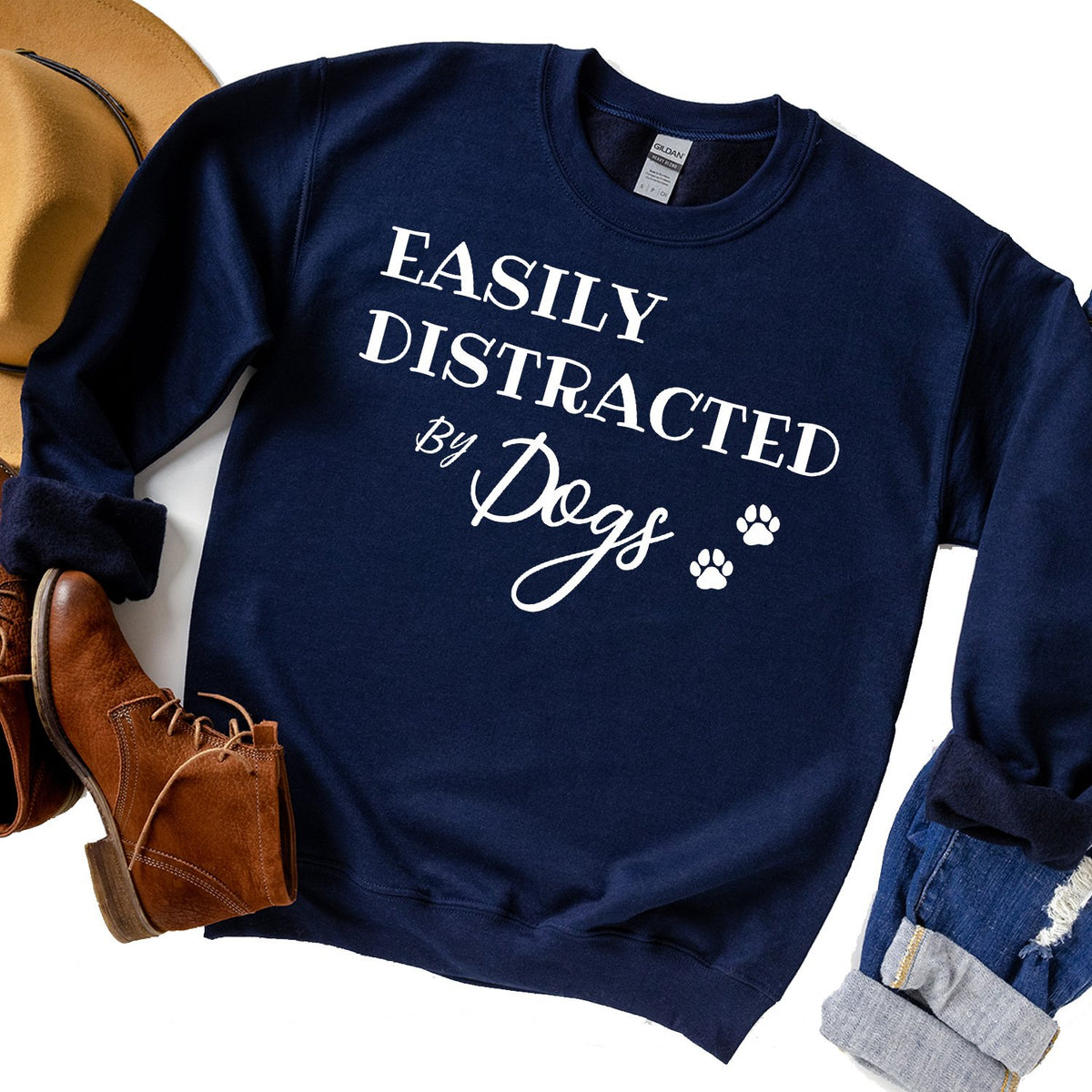 Easily Distracted By Dogs - Long Sleeve Heavy Crewneck Sweatshirt